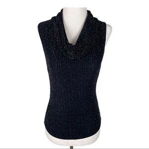 Dance in Paris Black w/ Silver Metallic Thread Cowl Neck Top